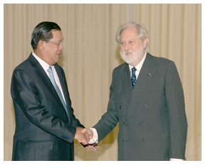 Samdech Hun Sen and Lord Puttman in October 2014 in Phnom Penh Cambodia UK relations